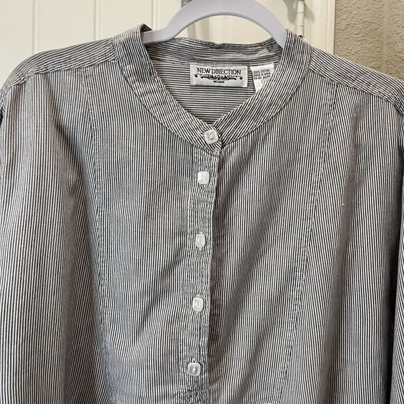 New Direction Black White Striped Henley Long Sleeve Top Womens Size 2X Peasant - Picture 2 of 11